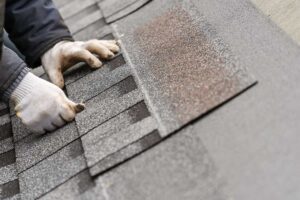 Homeowner checks roof edges and gutters from the ground before leaving for vacation.